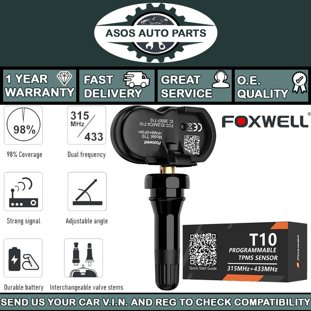 FOXWELL T10 Programmable TPMS Sensor 433/315MHz 2 IN 1 Gum Head Metal Head